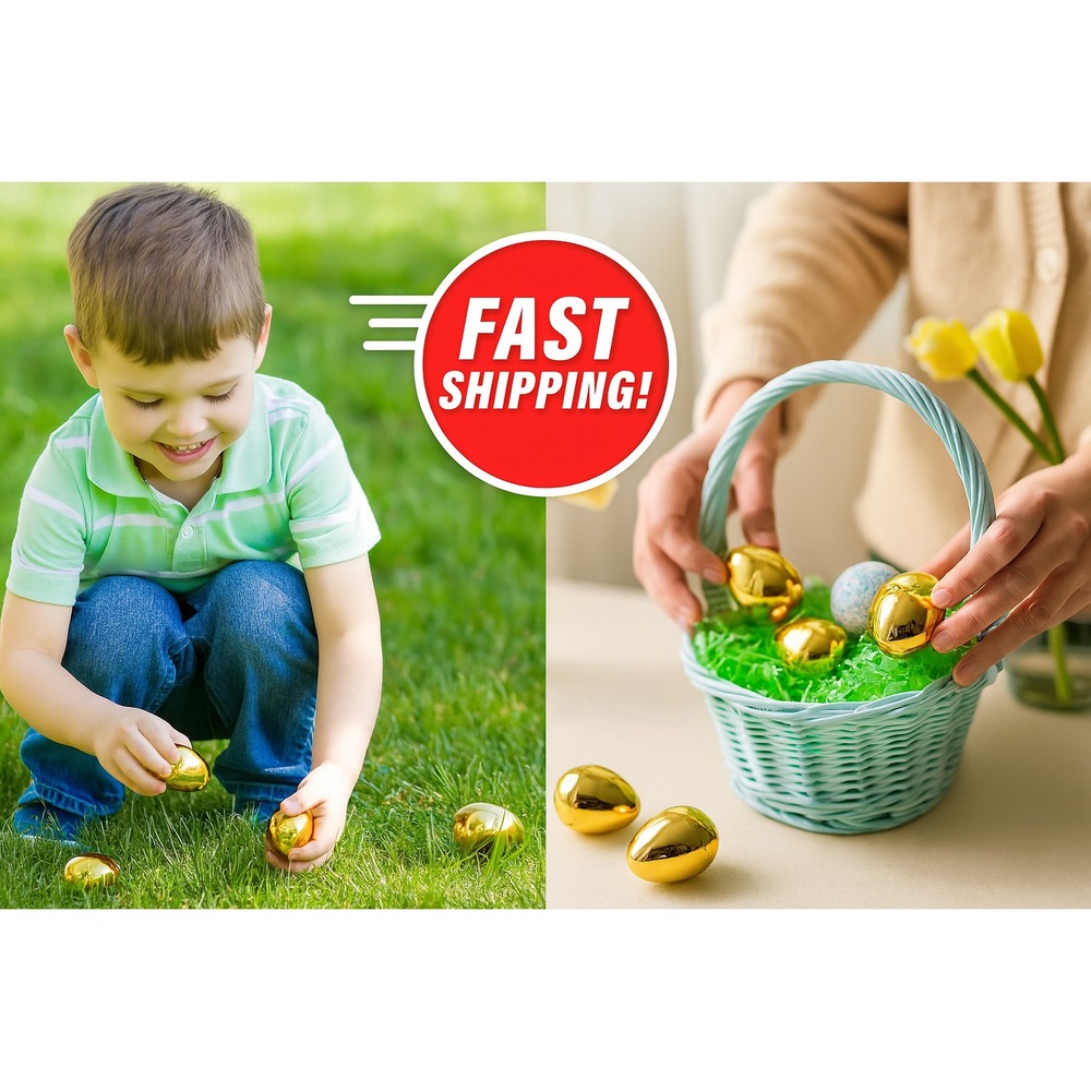JOYIN 36Pcs Gold Easter Eggs – Metallic Fillable‎ Plastic Basket Stuffer